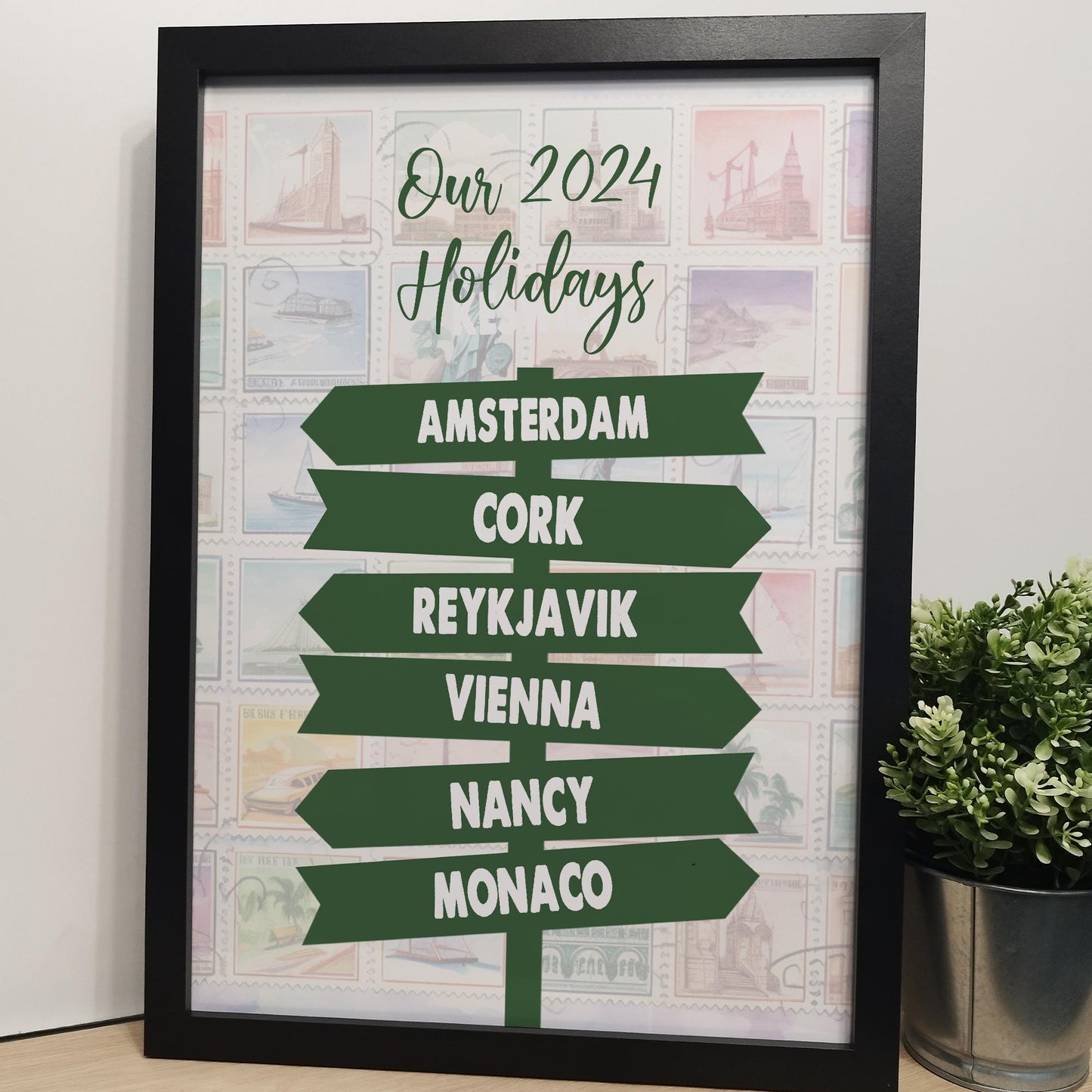Custom Travel Adventures Signpost Print for Couples | Personalised Travelling Gift for Her, Him | Favourite Holiday Destinations Wall Print