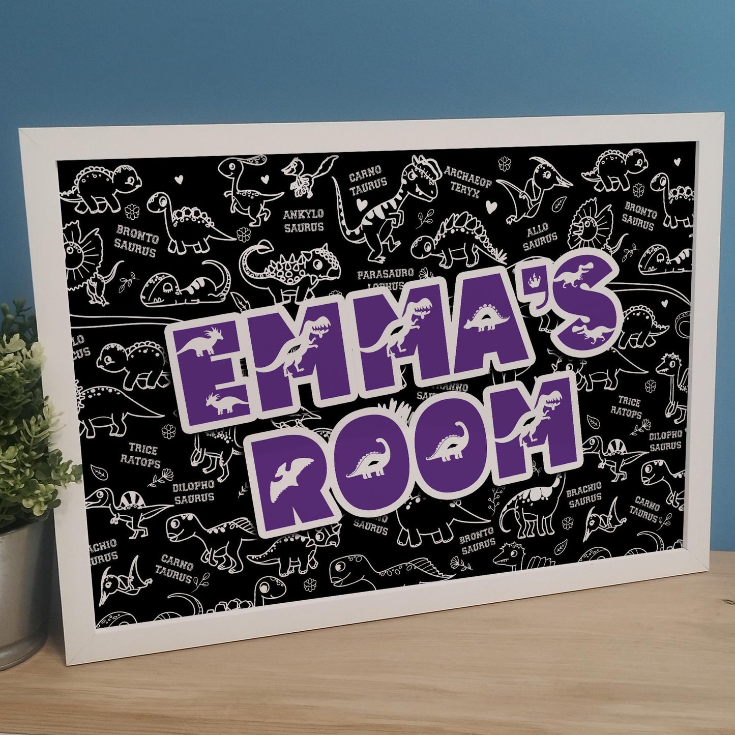 Custom Name Dinosaur Wall Art Print for Kids Bedroom | Colourful Dino Nursery Decor | Boys Girls Childs Room Jurassic Print