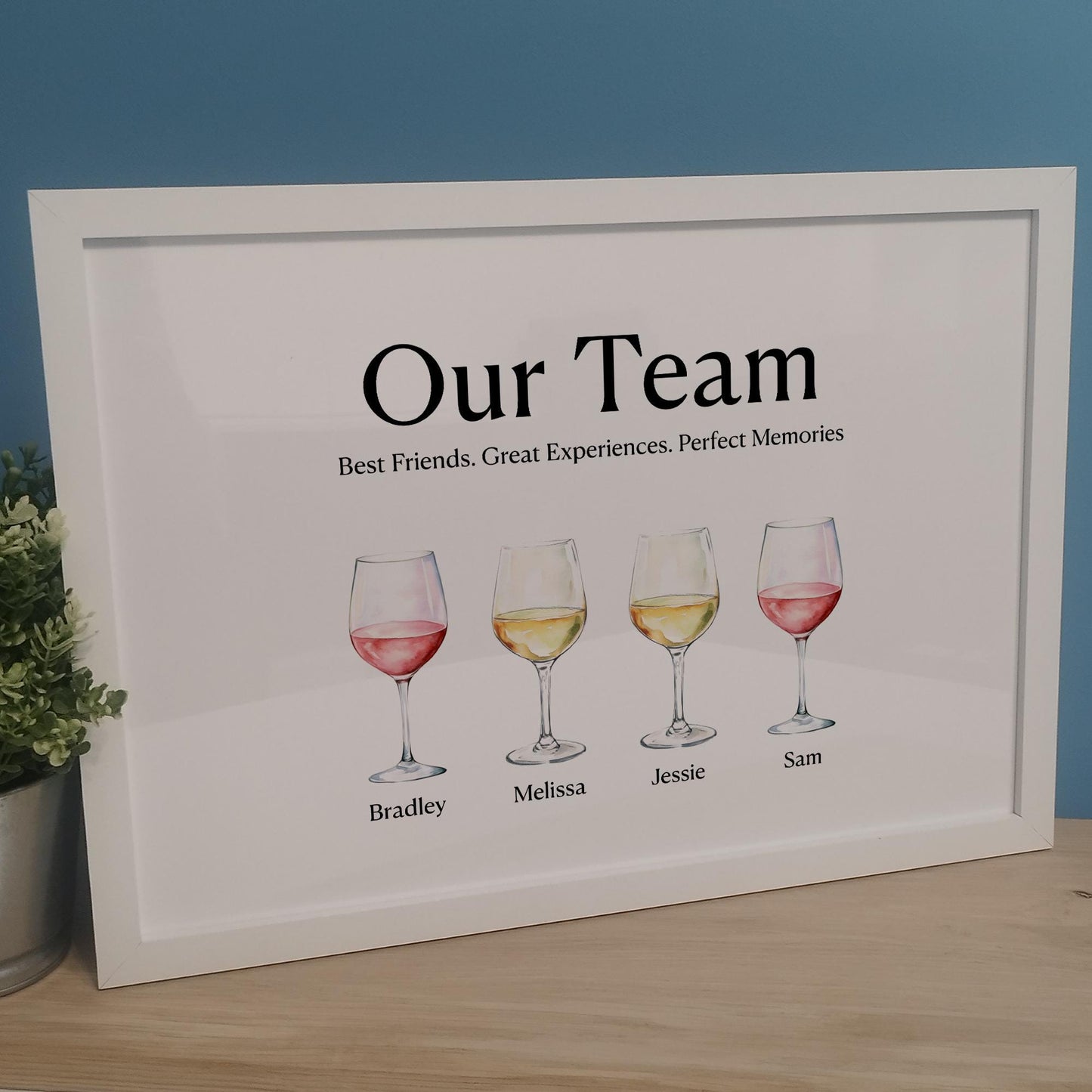 Personalised Friends Drinks Print Gift for Her | Family Names Wine Glasses Print | Custom Gifts for Best Friend | Family Gifts for Mothers
