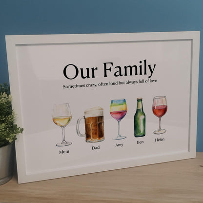 Personalised Friends Drinks Print Gift for Her | Family Names Wine Glasses Print | Custom Gifts for Best Friend | Family Gifts for Mothers