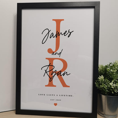 Custom Initial Couples Print for Husband and Wife | Personalised Love Print for Anniversaries Weddings | Typography Gift for Her Him Couples