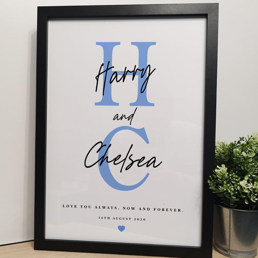 Custom Initial Couples Print for Husband and Wife | Personalised Love Print for Anniversaries Weddings | Typography Gift for Her Him Couples