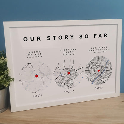 Personalised Our Journey Map Print Gift for Couples | Custom Paper Wedding Anniversary Gift for Her Him | Our First Date | Where We Met