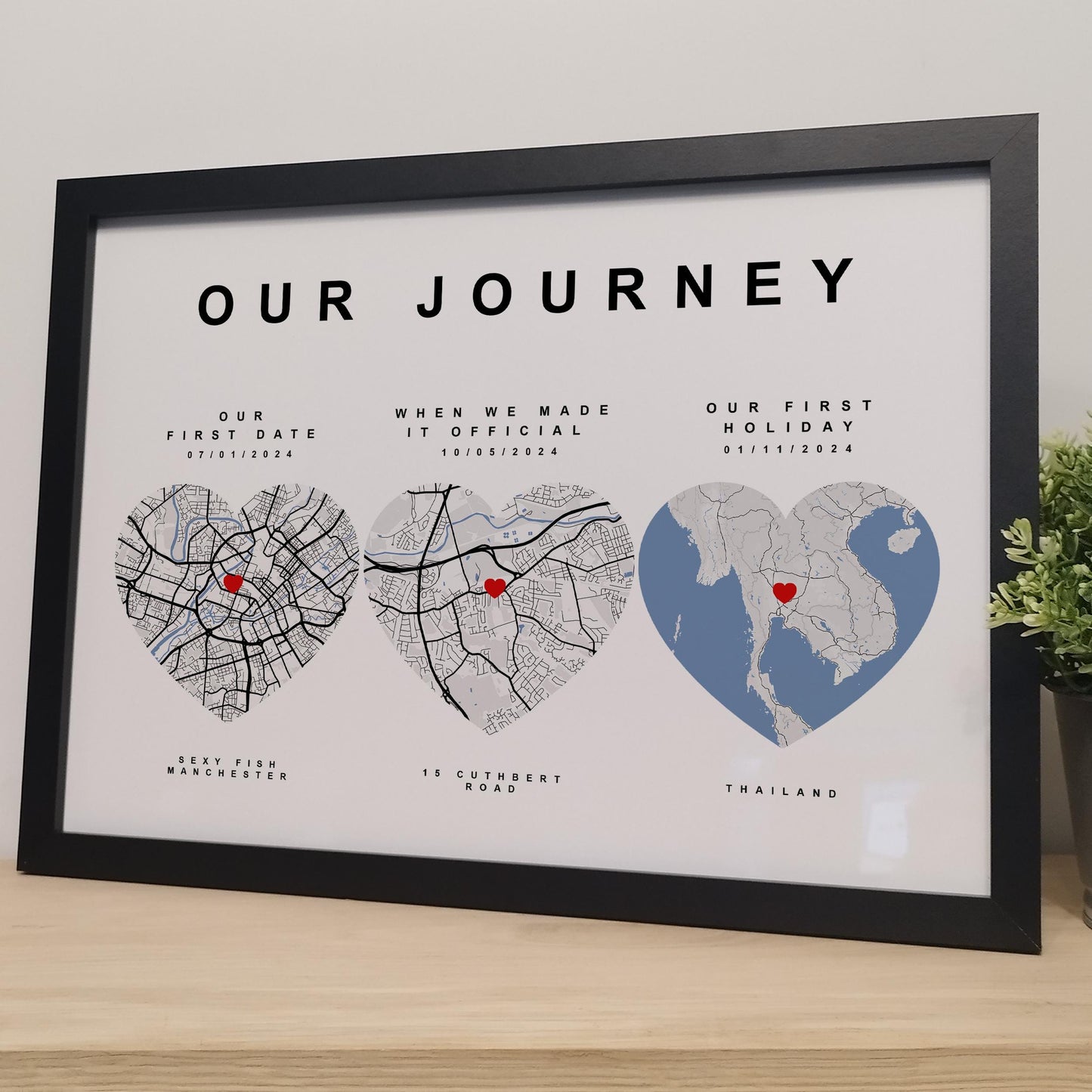 Personalised Our Journey Map Print Gift for Couples | Custom Paper Wedding Anniversary Gift for Her Him | Our First Date | Where We Met