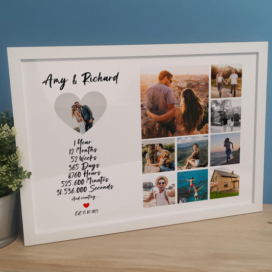 Custom 1st Year Photo Collage Gift for Couples | 1 Year Paper Wedding Anniversary Print | Romantic Gift for Husband, Him or Wife, Her