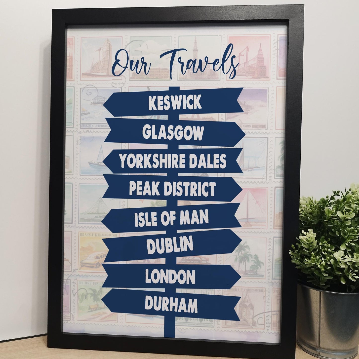 Custom Travel Adventures Signpost Print for Couples | Personalised Travelling Gift for Her, Him | Favourite Holiday Destinations Wall Print