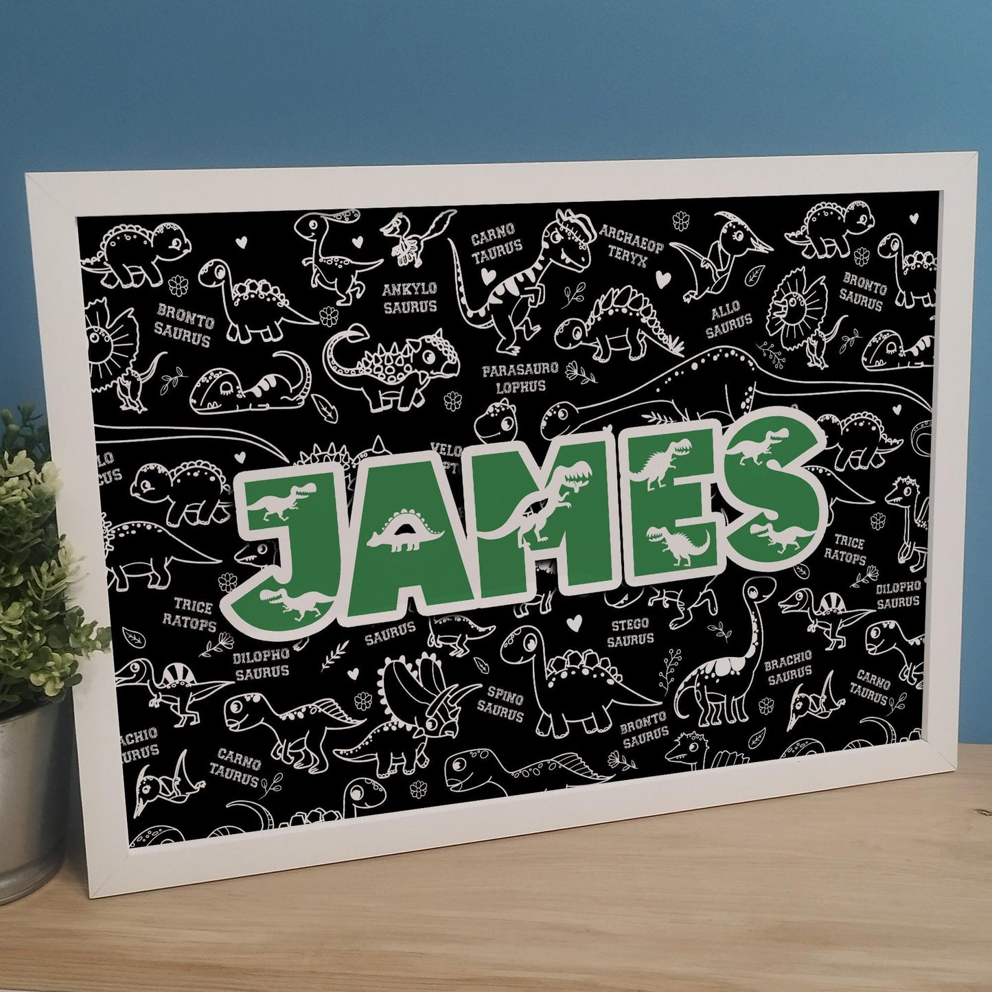 Custom Name Dinosaur Wall Art Print for Kids Bedroom | Colourful Dino Nursery Decor | Boys Girls Childs Room Jurassic Print