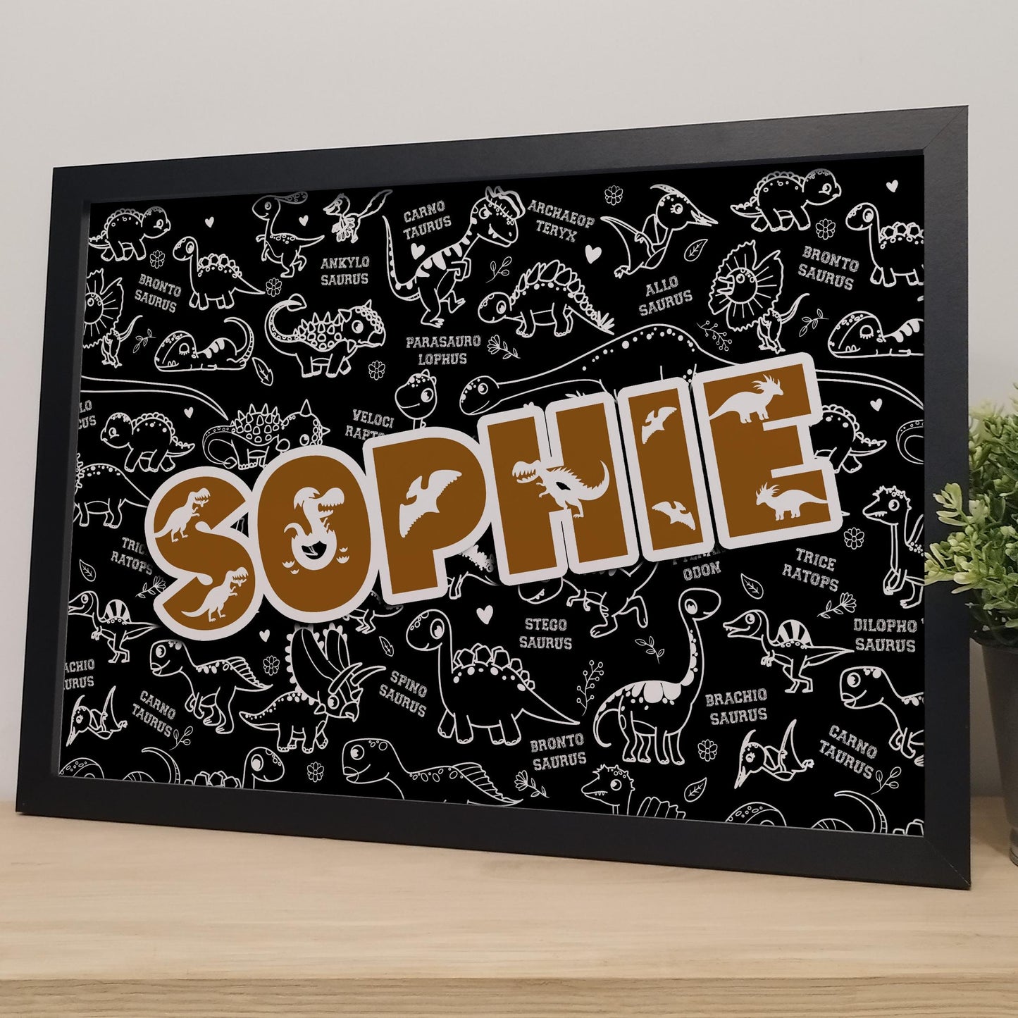 Custom Name Dinosaur Wall Art Print for Kids Bedroom | Colourful Dino Nursery Decor | Boys Girls Childs Room Jurassic Print