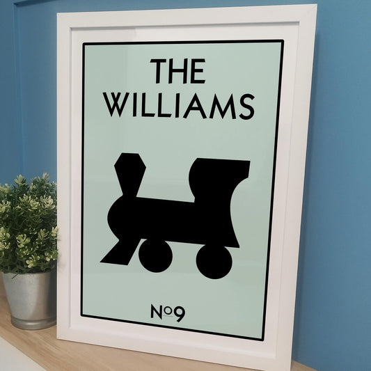 Personalised Monopoly Board Railway Station Print | Custom Monopoly Family Framed Gift for Couples | Unique Monopoly Train Station Wall Art