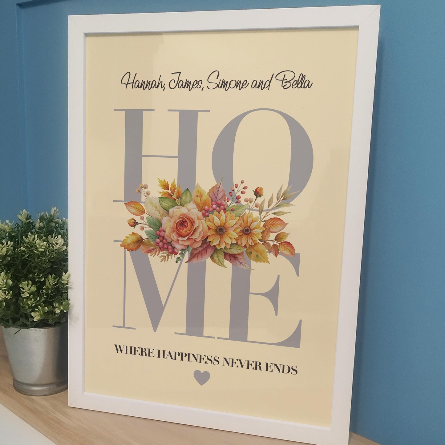 Personalised Home Floral Bouquet Print for Families | Housewarming Gift, Custom Family Home Print, Flower Home Decor Print for Her Mum