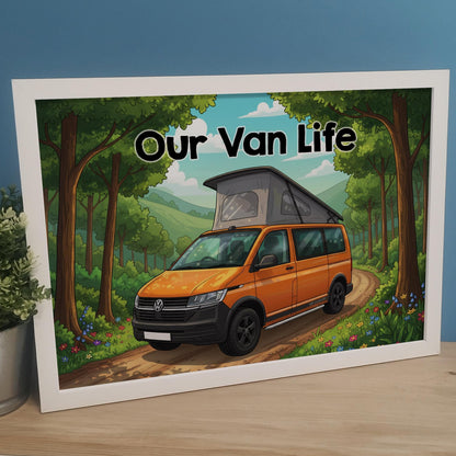Custom Campervan Cartoon Print | Van Life Adventure Print, Personalised Motorhome Print, Camper Van Gifts for Couples, Camper Wall Art Print