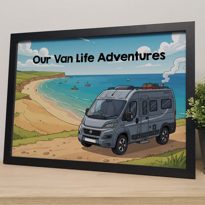 Custom Motorhome Cartoon Print | Van Life Adventure Print, Personalised Campervan Print, Camper Van Gifts for Couples, Camper Wall Art Print
