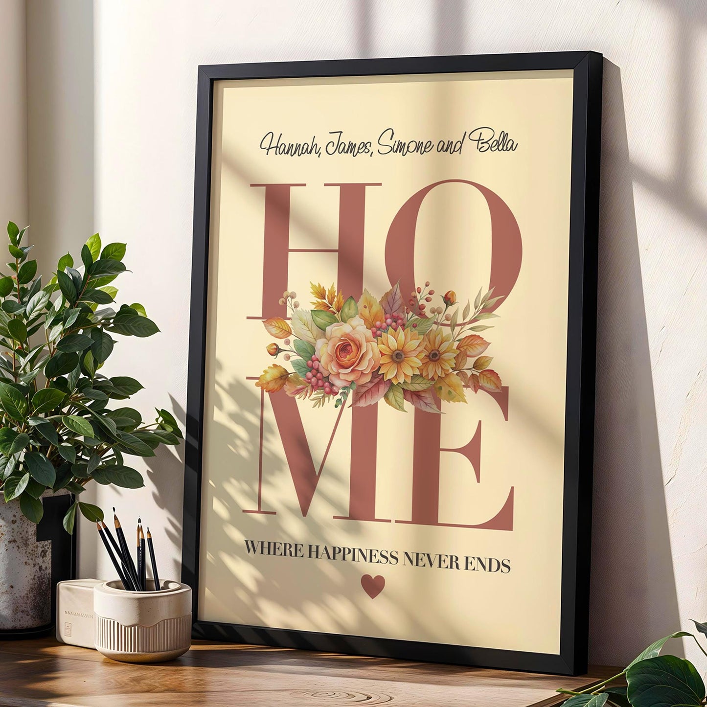 Personalised Home Floral Bouquet Print for Families | Housewarming Gift, Custom Family Home Print, Flower Home Decor Print for Her Mum