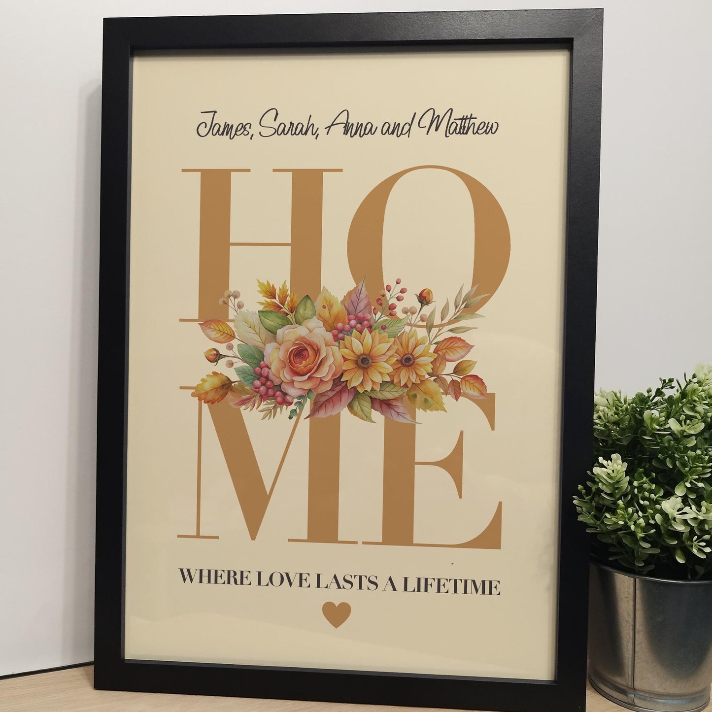 Personalised Home Floral Bouquet Print for Families | Housewarming Gift, Custom Family Home Print, Flower Home Decor Print for Her Mum