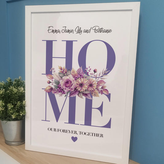 Personalised Our Home Flower Print for Families | Housewarming Gift, Custom Family Home Print, Floral Bouquet Home Decor Print for Mothers
