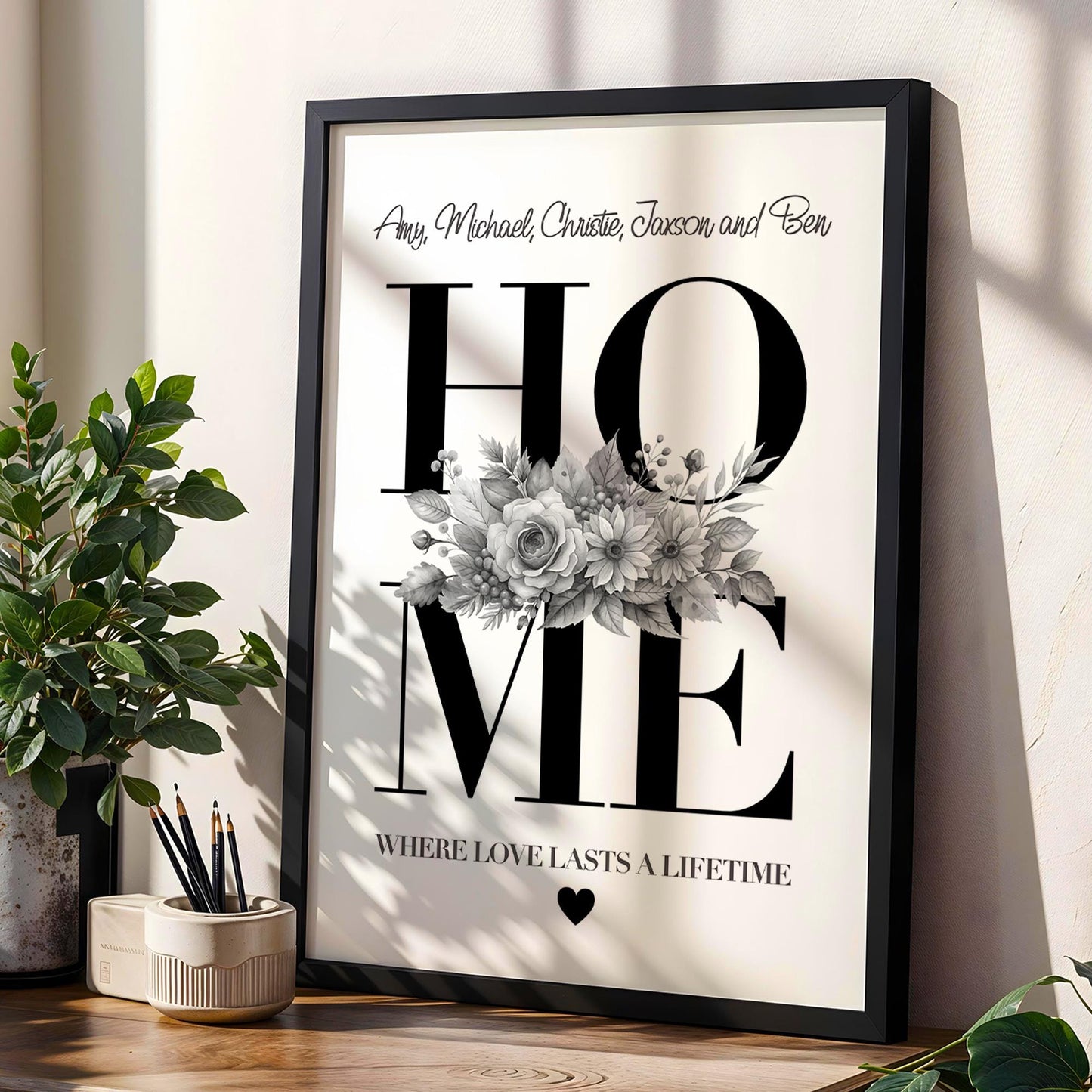 Personalised Our Home Flower Print for Families | Housewarming Gift, Custom Family Home Print, Floral Bouquet Home Decor Print for Mothers