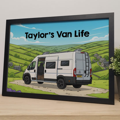 Custom Motorhome Cartoon Print | Van Life Adventure Print, Personalised Campervan Print, Camper Van Gifts for Couples, Camper Wall Art Print