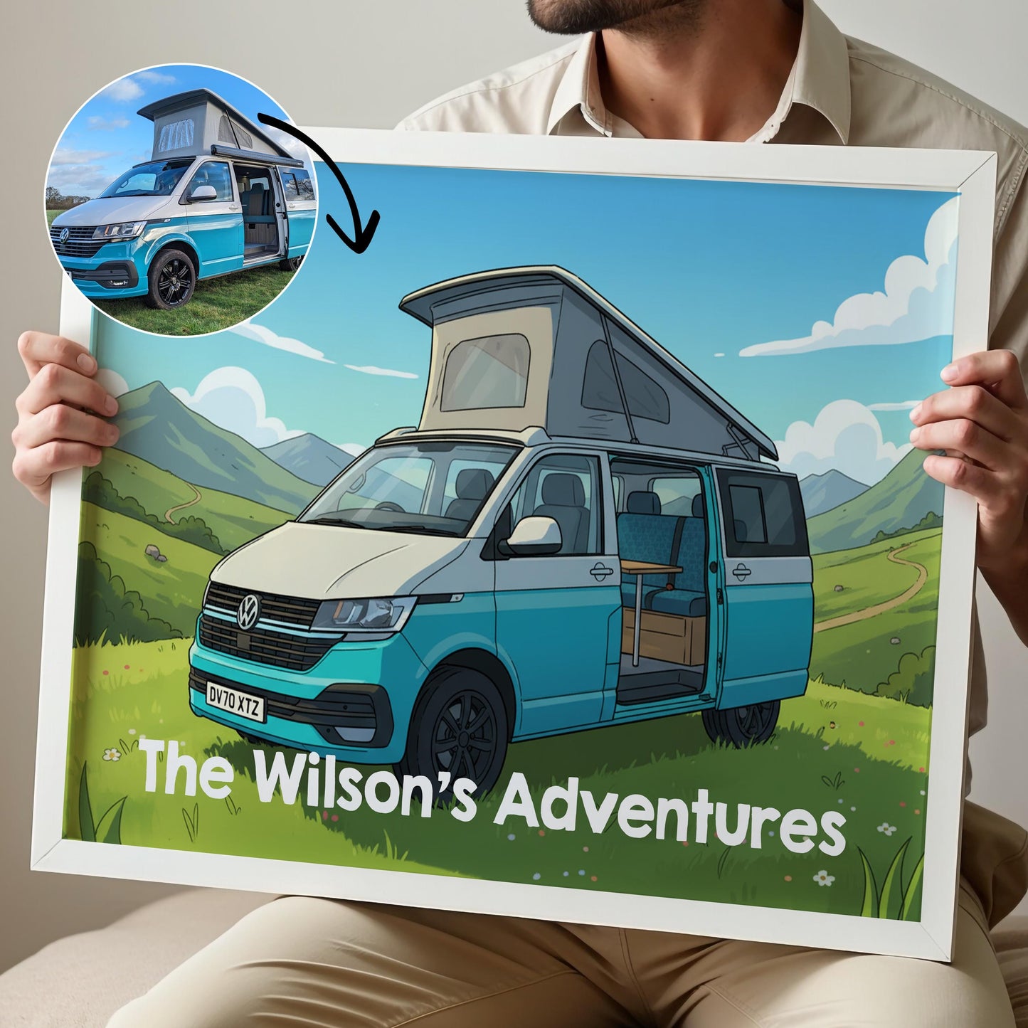 Custom Motorhome Cartoon Print | Van Life Adventure Print, Personalised Campervan Print, Camper Van Gifts for Couples, Camper Wall Art Print