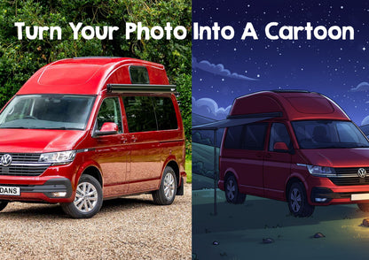 Custom Motorhome Cartoon Print | Van Life Adventure Print, Personalised Campervan Print, Camper Van Gifts for Couples, Camper Wall Art Print