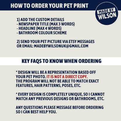 Custom Cat on Toilet with Newspaper | Unique Pet Gift, Fun Bathroom Print, Dog on Toilet, Personalised Pet Wall Art, Pet Portrait from Photo
