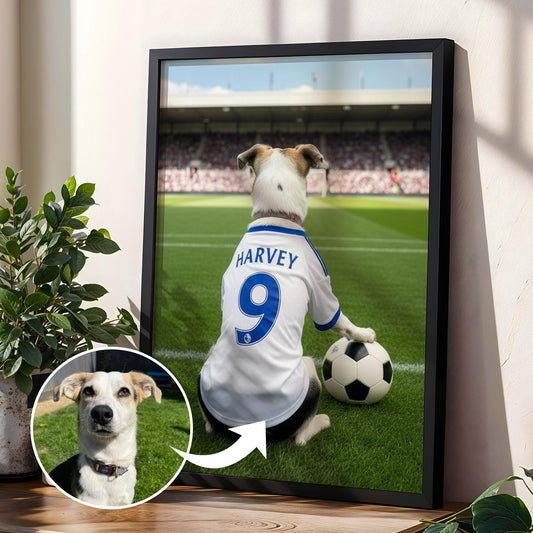Custom Dog Football Shirt Print | Unique Pet Gift, Fun Bathroom Print, Personalised Pet Football Shirt Wall Art, Pet Portrait from Photo