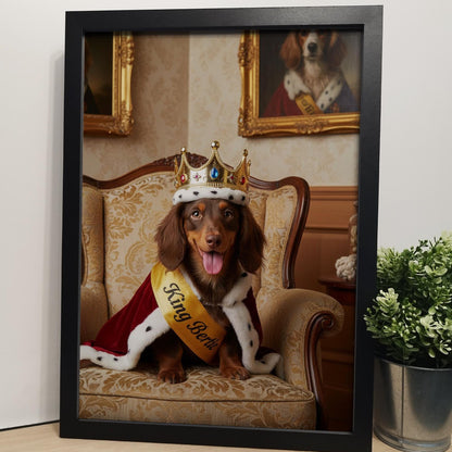 Custom Pet on Armchair with Crown | Unique Pet Gift, Fun Bathroom Print, Dog on Throne, Personalised Pet Wall Art, Pet Portrait from Photo