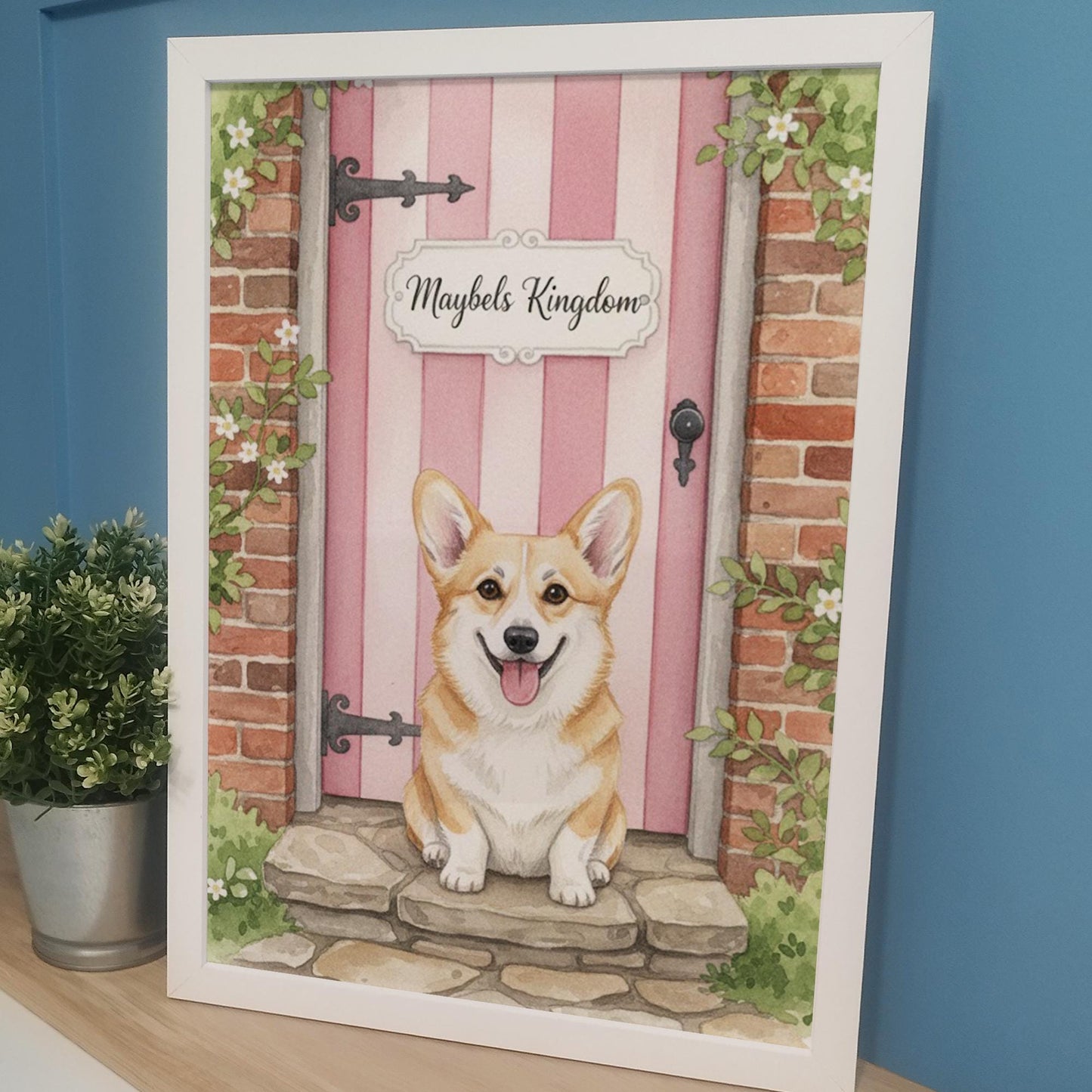 Custom Pet on Doorstep Watercolour Print | Unique Pet Gift, Fun Dog House Print, Personalised Pet Wall Art, Pet Portrait from Photo