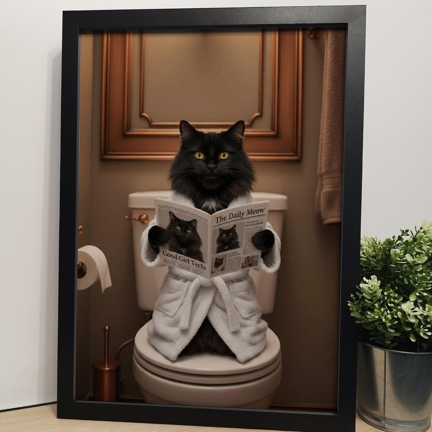 Custom Cat on Toilet with Newspaper | Unique Pet Gift, Fun Bathroom Print, Dog on Toilet, Personalised Pet Wall Art, Pet Portrait from Photo