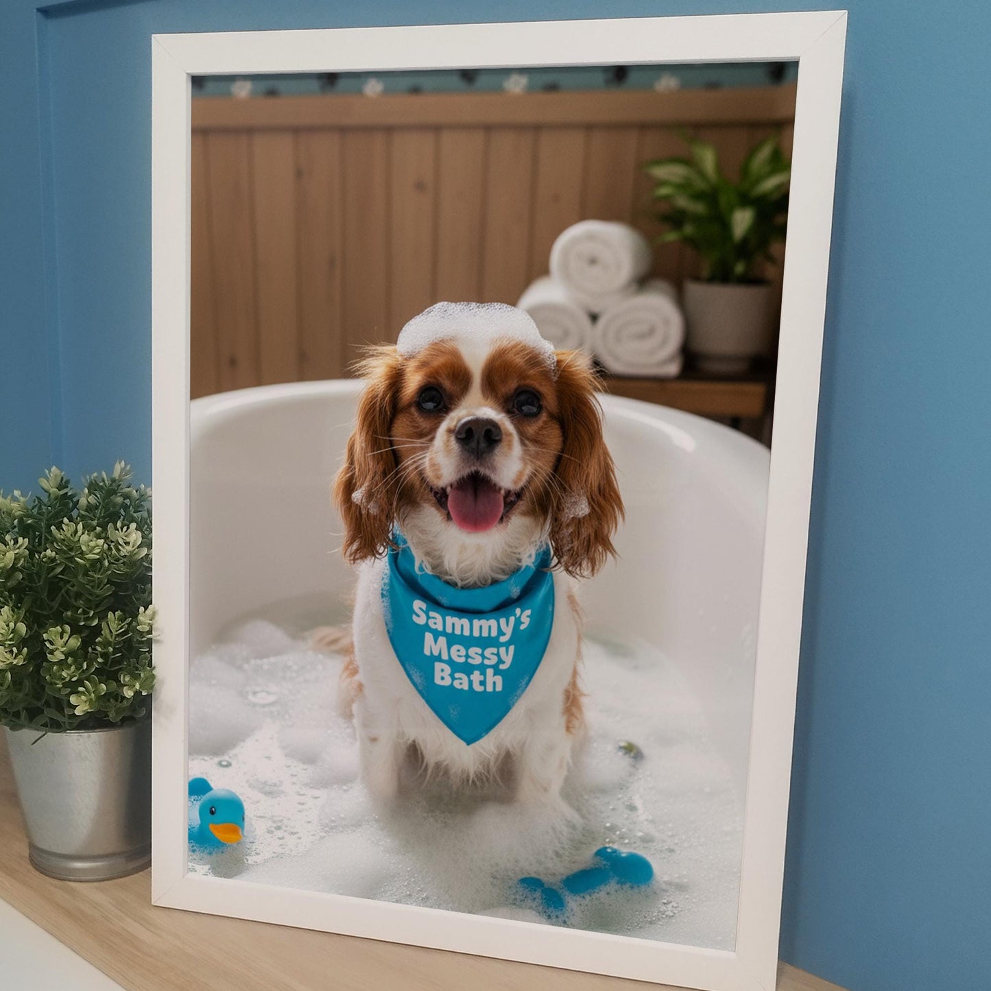 Custom Pet In Bathtub Print | Unique Pet Gift, Fun Bathroom Print, Dog In Bath, Personalised Cat In Tub Wall Art, Pet Portrait from Photo