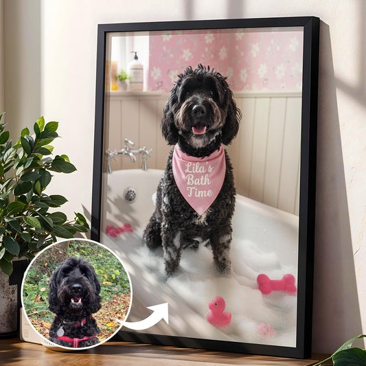 Custom Pet In Bathtub Print | Unique Pet Gift, Fun Bathroom Print, Dog In Bath, Personalised Cat In Tub Wall Art, Pet Portrait from Photo