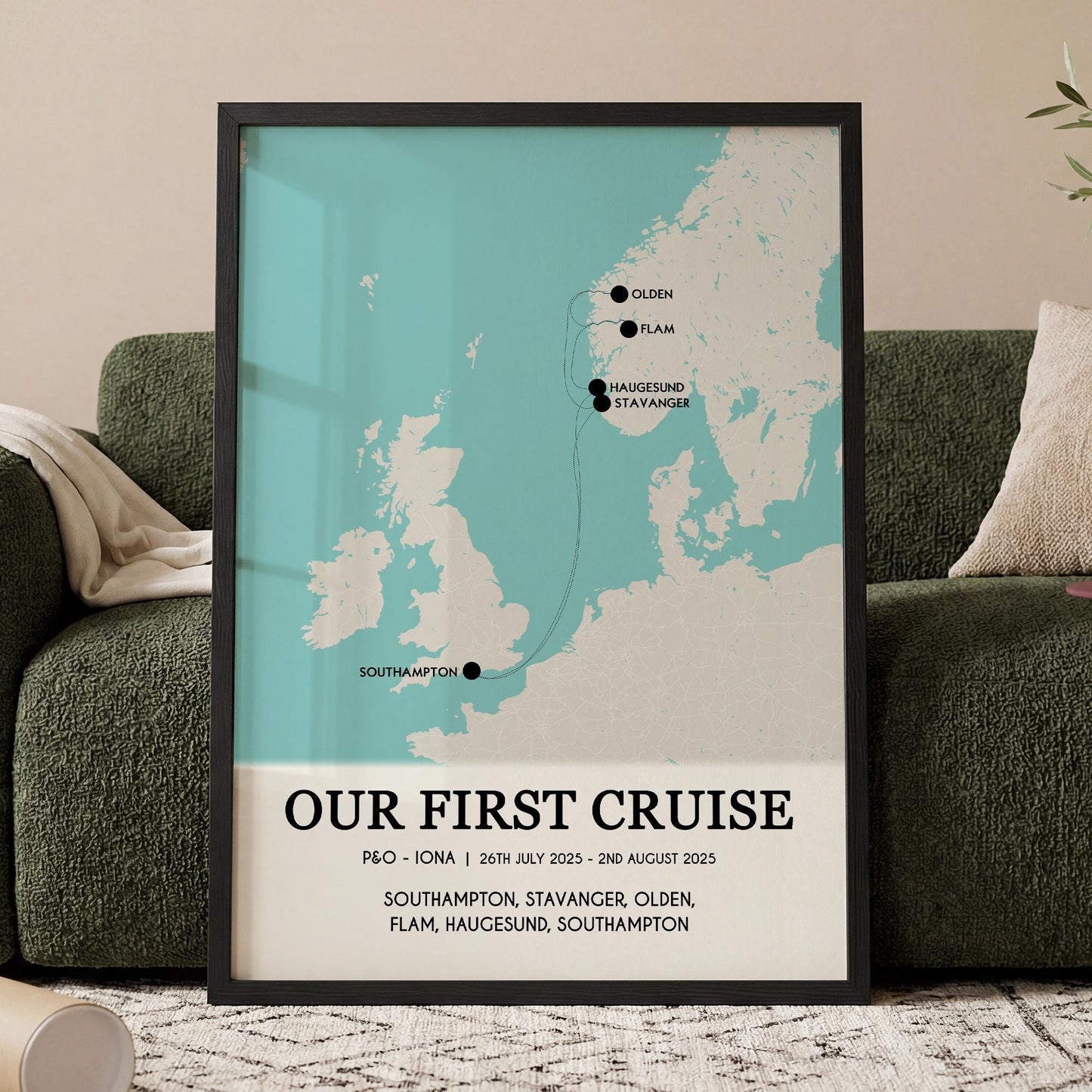 Custom Cruise Map Gift for Couples | Personalised Cruise Ship Ports Map Holiday Wall Art, Anniversary Print for Her Wife Him Husband