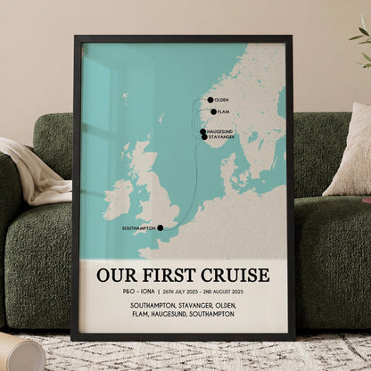 Custom Cruise Map Gift for Couples | Personalised Cruise Ship Ports Map Holiday Wall Art, Anniversary Print for Her Wife Him Husband