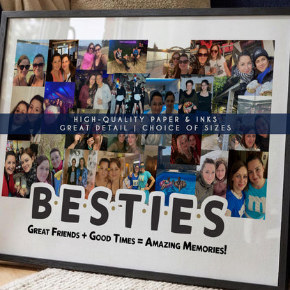 Personalised Besties Photo Collage Print – Custom Best Friend & Friendship Memory Poster Gift