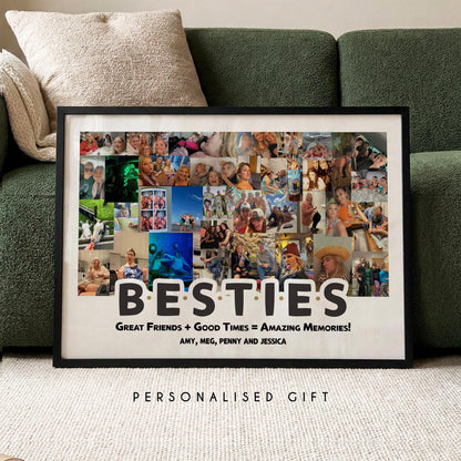 Personalised besties photo collage print with custom photos and names friendship wall art gift