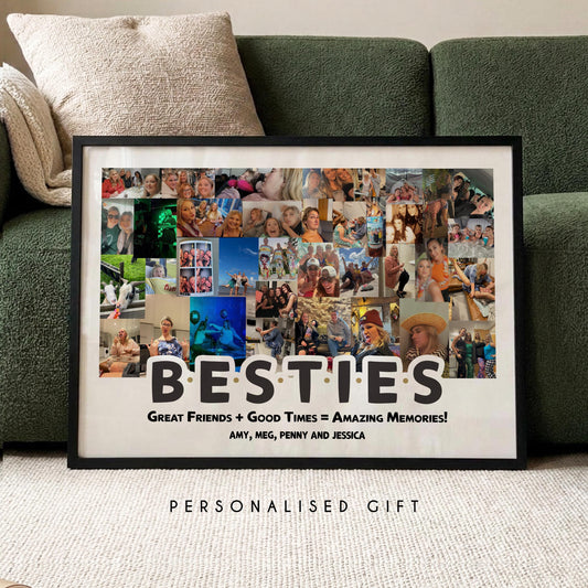 Personalised besties photo collage print with custom photos and names friendship wall art gift