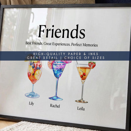 Personalised Friends Drinks Print – Custom Friendship Wall Art Gift with Names