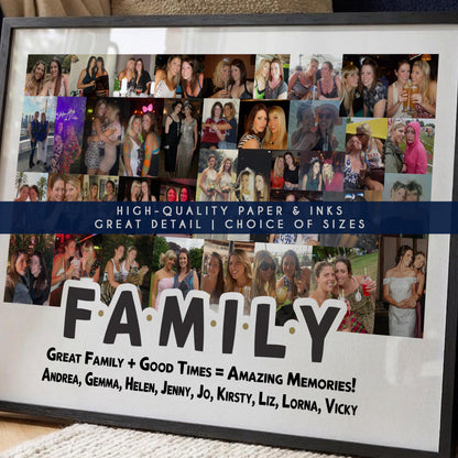 Personalised Family Photo Collage Print – Custom Family Memories Wall Art Gift