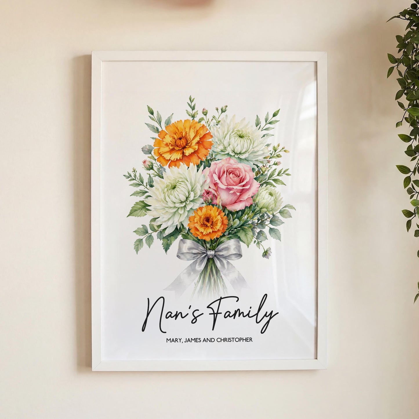 Personalised Family Birth Flower Bouquet Print – Custom Floral Wall Art Gift
