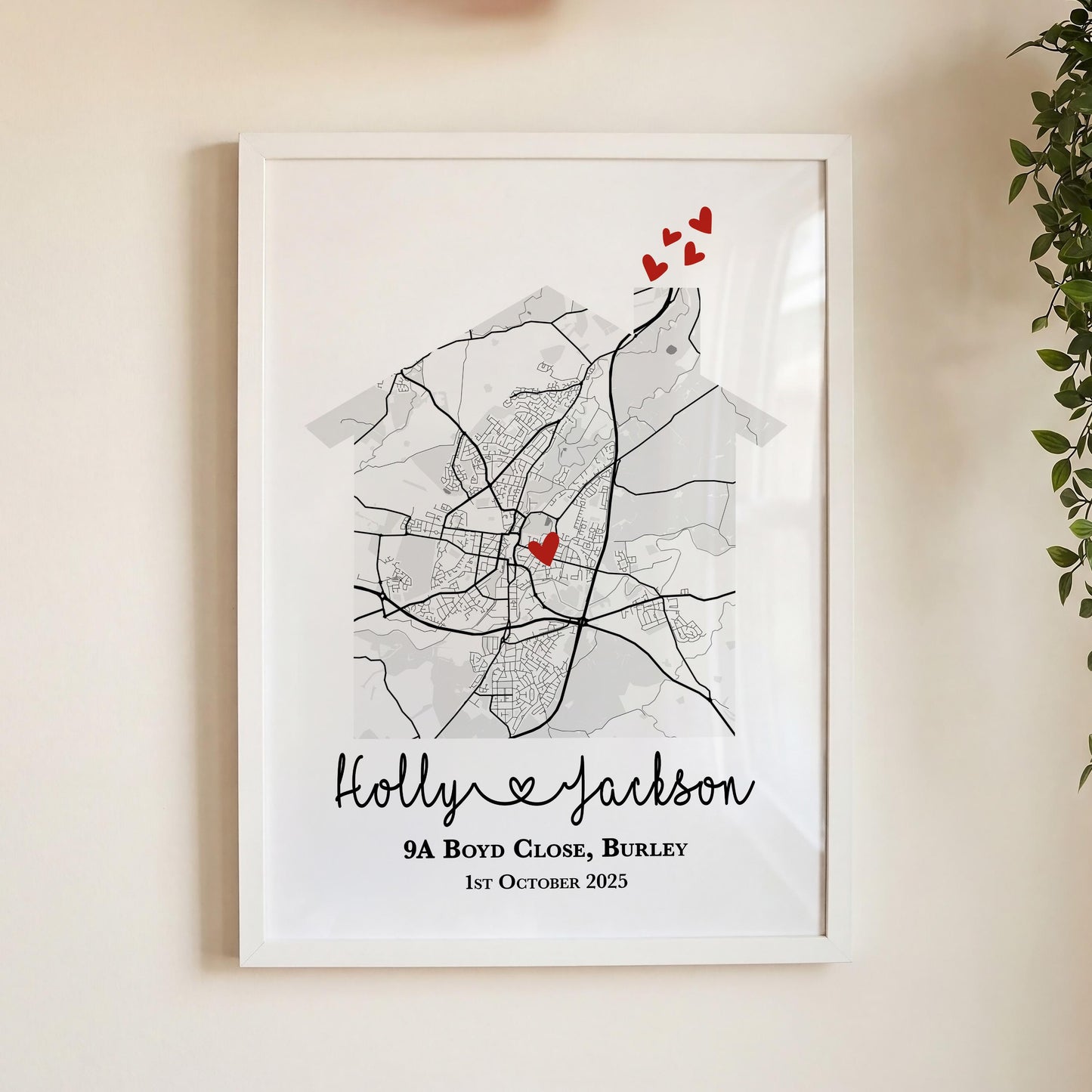 Personalised New Home Map Print – Custom Housewarming Gift for Couples